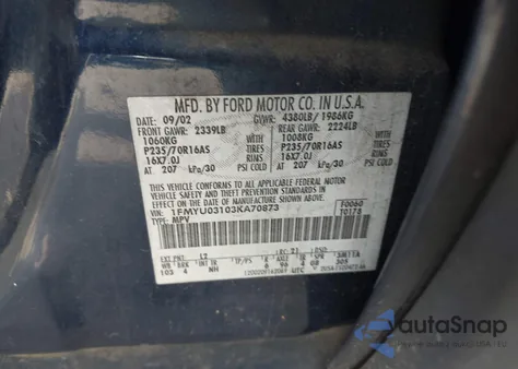 2003 Ford Escape Xlt from USA, damaged, VIN 1FMYU03103KA70873